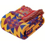 Couverture r�versible boh�me ? jacquard doux avec franges, motif g�om�trique azt�que