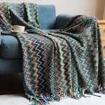 Memkey - couverture tribale jet de canap plaid grande taille colore dcoratif bohme bleu, 130 200cm ...