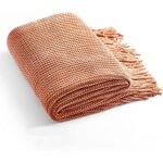 Couverture tricot�e pour canap�, douce, style campagnard, boh�me, avec pompons, l�g�re, d�corative, marron ...