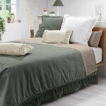 Couvre - lit 1 personne 180 x 220 cm ? coton uni  franges salma kaki