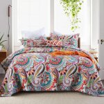 Couvre - lit 220x240 cm motif paisley color�, boutis coton doux avec 2 taies d?oreiller 50x70 cm