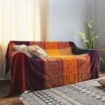 Couvre - lit bohme grande couverture avec pompons, coton tiss  la main, couvre - lit chaud pour canap, ...