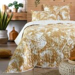 Couvre lit boutis 240x220 avec 2 taies d'oreiller jaune moutarde