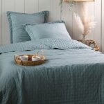 Couvre lit boutis r�versible 260x240 avec 2 taies coloris vert