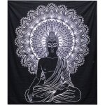 Couvre - lit double coton + tenture murale n&b - bouddha - vendu par 1 Couvre - lit double coton + tenture murale n&b - bouddha - vendu par 1
