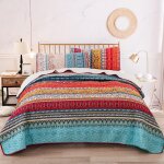 Couvre - lit matelass� boh�me double 3 pi�ces patchwork courtepointe r�versible doux literie en microfibre ...