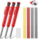 Crayon chantier solide 3 pcs, crayon de menuisier avec 12 recharges et gomme, taille - crayon intgr ...