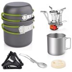 Camping cookware set, camping cookware set with mini gas stove ultralight aluminum camping stove for ...