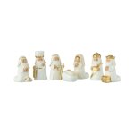 Crche de nol 7 santons  scne nativit  6cm blanc & or