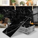 Cr�dence adh�sive 3d imitation marbre noir - 16 panneaux d�coratifs imperm�ables et r�sistants � l'humidit� ...