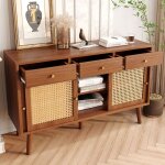 Crdence et buffet 120x40x78cm commode avec 3 tiroirs et 3 portes coulissantes, poignes en mtal dor, ...