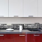 Crdence cuisine en aluminium - pose autocollante enjoy noir et blanc bon apptit en plusieurs langues ...