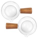 Cr�mier en verre transparent 2 pi�ces s�ries avec poign�e bois, mini pichet de au lait caf�. 50 ml