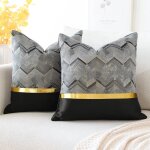 Cuir dor� housses coussin lot de 2 45x45 cm coutures ondul�es rayures, canap� lit voiture d�coration ...