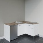 Cuisibane - kitchenette d'angle ka01l - pt lectromnager inclus - faade blanc - plan bois - evier inox ...