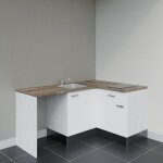 Kitchenette d'angle ka01l - pt avec plan de travail et vier - faade blanc - plan bois - evier inox ...