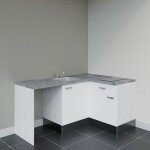 Kitchenette d'angle ka01l - pt avec plan de travail et évier - façade blanc - plan gris béton - evier ... Kitchenette d'angle ka01l - pt avec plan de travail et évier - façade blanc - plan gris béton - evier ...