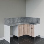 Kitchenette d'angle ka01l - pt avec plan de travail et vier - faade bois - plan gris bton - evier ...