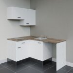 Cuisibane - kitchenette d'angle ka02l - pt avec plan de travail et vier - faade blanc - plan bois - ...