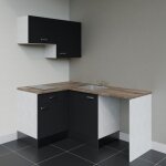 Cuisibane - kitchenette d'angle ka02l - pt avec plan de travail et vier - faade noir - plan bois - ...
