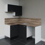 Cuisibane - kitchenette d'angle ka02l - pt avec plan de travail et �vier - fa�ade noir - plan bois - ...