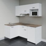 Cuisibane - kitchenette d'angle ka03l - pt �lectrom�nager inclus - fa�ade blanc - plan bois - evier inox ...
