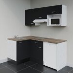 Cuisibane - kitchenette d'angle ka03l - pt lectromnager inclus - faade noir - plan bois - evier inox ...