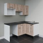 Cuisibane - kitchenette d'angle ka03l - pt avec plan de travail et évier - façade bois - plan noir texturé ... Cuisibane - kitchenette d'angle ka03l - pt avec plan de travail et évier - façade bois - plan noir texturé ...
