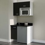 Kitchenette k00l - 100 cm - emplacements frigo top et micro - ondes - noir - nero - évier à gauche Kitchenette k00l - 100 cm - emplacements frigo top et micro - ondes - noir - nero - évier à gauche