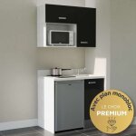 Kitchenette k00l - 100 cm - emplacements frigo top et micro - ondes - noir - snova - �vier � droite