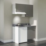 Kitchenette k01l - 120 cm - plan monobloc évier intégré cromo - évier à droite - façades gris + electroménager ... Kitchenette k01l - 120 cm - plan monobloc évier intégré cromo - évier à droite - façades gris + electroménager ...