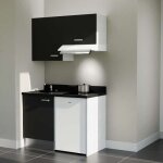 Kitchenette k01l - 120 cm - plan monobloc évier intégré nero - évier à gauche - façades noir + electroménager ... Kitchenette k01l - 120 cm - plan monobloc évier intégré nero - évier à gauche - façades noir + electroménager ...