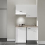 Kitchenette k01l - pt - 120 cm avec plan de travail et évier, emplacements frigo et hotte - façade blanc ... Kitchenette k01l - pt - 120 cm avec plan de travail et évier, emplacements frigo et hotte - façade blanc ...