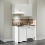 Kitchenette k01l - pt - 120 cm avec plan de travail et évier, emplacements frigo et hotte - façade blanc ... Kitchenette k01l - pt - 120 cm avec plan de travail et évier, emplacements frigo et hotte - façade blanc ...