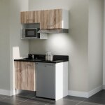 Cuisibane - kitchenette k02l - 120 cm - plan monobloc �vier int�gr� nero - �vier � gauche - fa�ades bois ...