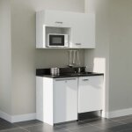 Kitchenette k07l - 120 cm - plan monobloc évier intégré nero - évier à droite - façades blanc + electroménager ... Kitchenette k07l - 120 cm - plan monobloc évier intégré nero - évier à droite - façades blanc + electroménager ...
