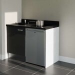 Cuisibane - kitchenette k08l - 120 cm avec plan monobloc et emplacement frigo top - noir - nero - vier ...