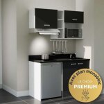 Kitchenette k13l - 140 cm - emplacements frigo, hotte et micro - ondes - noir - nero - �vier � droite ...