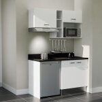 Kitchenette k13l - 140 cm - plan monobloc évier intégré nero - évier à droite - façades blanc + electroménager ... Kitchenette k13l - 140 cm - plan monobloc évier intégré nero - évier à droite - façades blanc + electroménager ...
