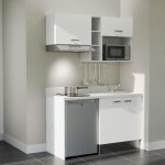 Kitchenette k13l - 140 cm - plan monobloc évier intégré snova - évier à droite - façades blanc + electroménage ... Kitchenette k13l - 140 cm - plan monobloc évier intégré snova - évier à droite - façades blanc + electroménage ...