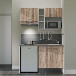 Cuisibane - kitchenette k13l - pt - 140 cm - plan stratifié, évier inox, - façade bois - plan gris béton ... Cuisibane - kitchenette k13l - pt - 140 cm - plan stratifié, évier inox, - façade bois - plan gris béton ...
