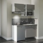 Cuisibane - kitchenette k13l - pt - 140 cm - plan stratifié, évier inox, - façade gris - plan gris béton ... Cuisibane - kitchenette k13l - pt - 140 cm - plan stratifié, évier inox, - façade gris - plan gris béton ...