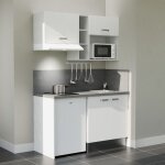 Cuisibane - kitchenette k13l - pt - 140 cm avec plan de travail et évier - façade blanc - plan gris - ... Cuisibane - kitchenette k13l - pt - 140 cm avec plan de travail et évier - façade blanc - plan gris - ...
