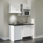 Kitchenette k13l - pt - 140 cm avec plan de travail et vier - faade blanc - plan noir - evier inox ...