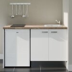 Cuisibane - kitchenette k17l - pt - 140 cm avec plan de travail et évier - façade blanc - plan bois - ... Cuisibane - kitchenette k17l - pt - 140 cm avec plan de travail et évier - façade blanc - plan bois - ...