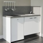 Kitchenette k17l - pt - 140 cm avec plan de travail et vier - faade blanc - plan gris - evier inox ...