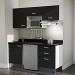 Cuisibane - kitchenette k20l - 180 cm - emplacements frigo, micro - ondes et hotte - noir - nero - évier ... Cuisibane - kitchenette k20l - 180 cm - emplacements frigo, micro - ondes et hotte - noir - nero - évier ...