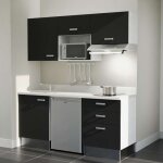 Cuisibane - kitchenette k20l - 180 cm - emplacements frigo, micro - ondes et hotte - noir - snova - évier ... Cuisibane - kitchenette k20l - 180 cm - emplacements frigo, micro - ondes et hotte - noir - snova - évier ...