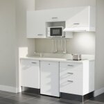 Kitchenette k20l - 180 cm - plan monobloc évier intégré snova - évier à gauche - façades blanc + electroménage ... Kitchenette k20l - 180 cm - plan monobloc évier intégré snova - évier à gauche - façades blanc + electroménage ...