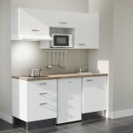 Kitchenette k20l - pt - 180 cm - plan stratifi, vier inox, - faade blanc - plan bois - evier inox ...